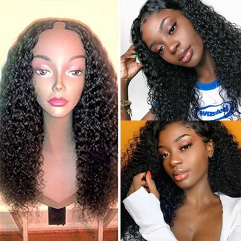

SimBeauty 100% Human Hair Curly U Part Wigs For Black Women Threeopen 250 Density 100% Unprocessed Brazilian Remy Hair Curl Wig