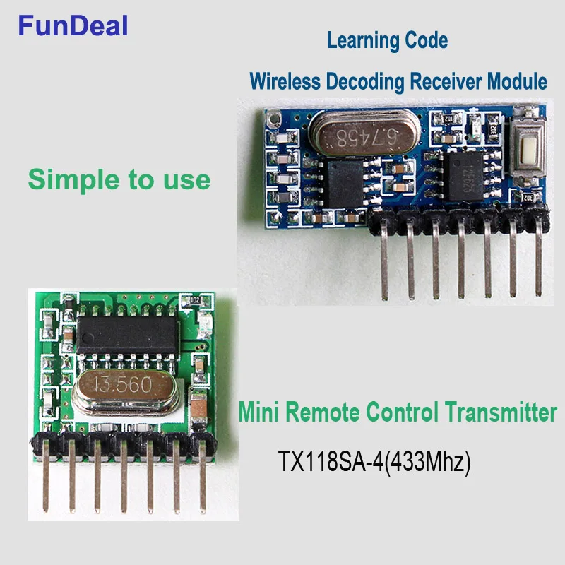 

433 Mhz Mini Wireless Receiver and Transmitter Remote Control Learning Code 1527 Decoder Module 4 Ch output With Learning Button