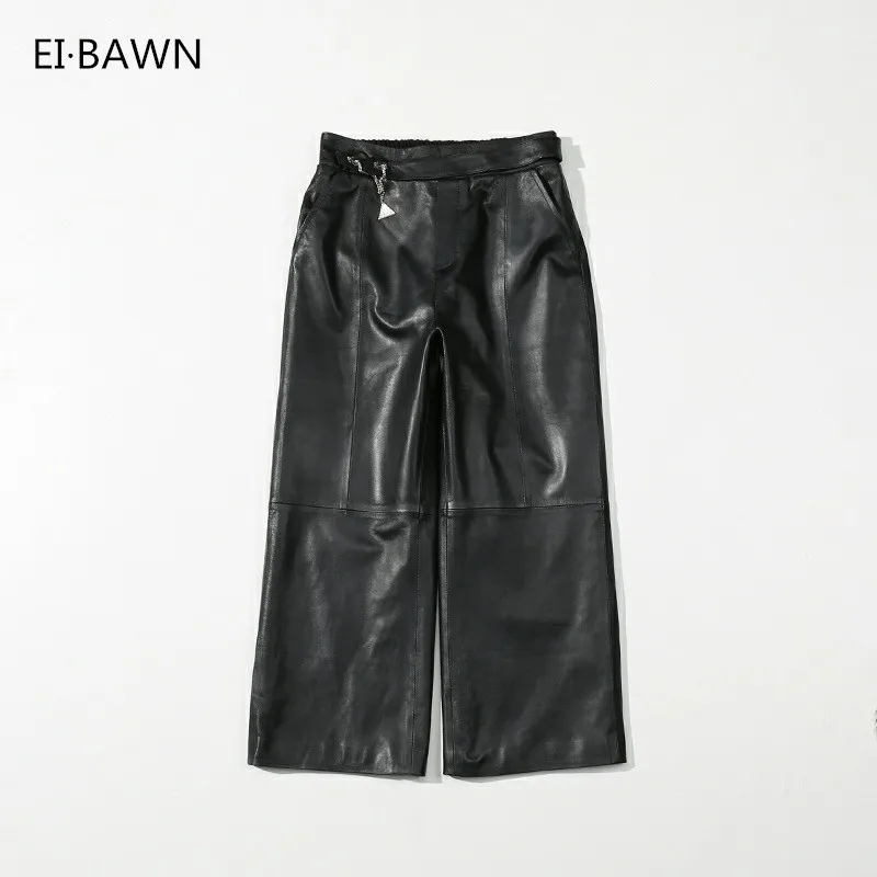 Kopen 2018 Lente Wijde Pijpen Leren Broek Broek Vrouwen Plus Size Hoge Taille Losse Streetwear Vintage Casual Sexy Zwarte Broek Vrouw