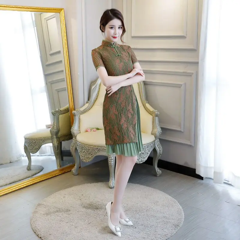 Короткое Стильное женское платье, s m ini Cheongsam, летнее китайское кружевное тонкое платье Qipao, Новое поступление, Vestidos, Размеры s m L XL XXL XXXL 27509A