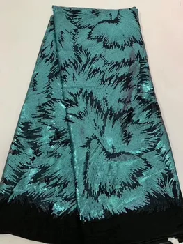 

Blue Green African Sequins Lace Fabric 2018 High Quality Lace French Sequence Tulle Lace Nigerian Lace Fabrics For Wedding 2019