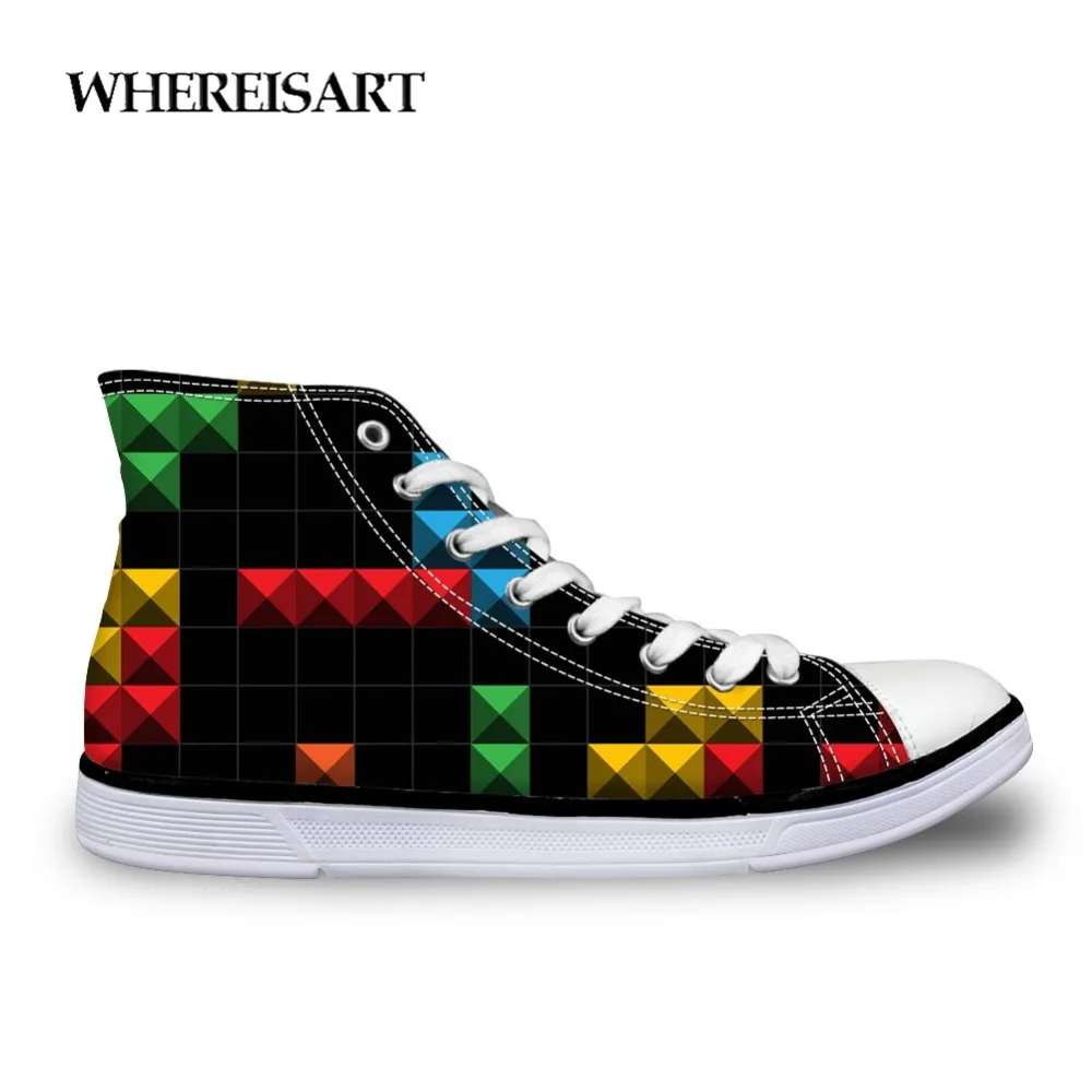 

WHEREISART Men's High Top Canvas Russian Classic Game Tetris Print Student Shoes Vulcanized Shoes Men's Fashion Zapatos de Hombr