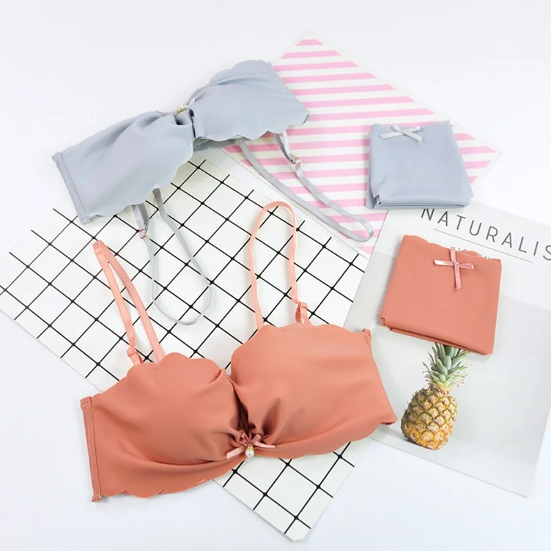 

Women Ice Silk Bras and Briefs Sets Wireless Push Up Bra Solid Seamless Panties Underwear Sets Sexy Lingerie Bra Sets New