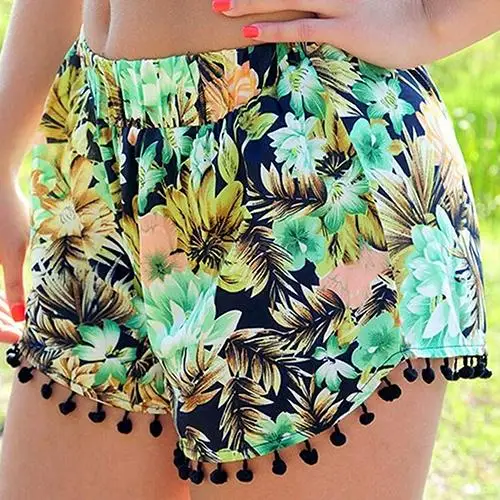 Для женщин повседневные Гавайи эластичный пояс Цветочный Принт Кисточкой пляж Соблазнительные шорты