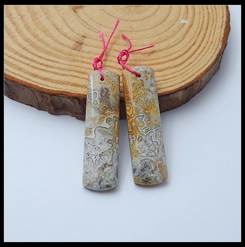 

Sales 1Pairs Natural Stone Crazy Lace Agate Gemstone Earrings For Women 38x10x3mm 7.52g