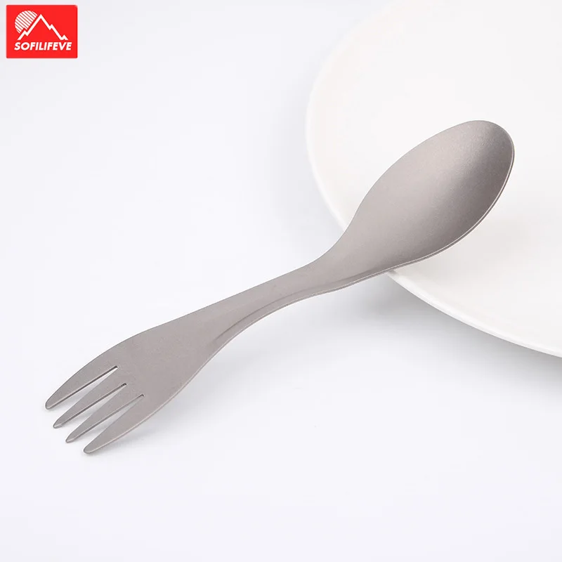 

Outdoor Camping Spoon Folk 2-in-1 Convenient Tableware Cooking Picnic Titanium Spoon Survial Eating Tools Ti Alloy Folk