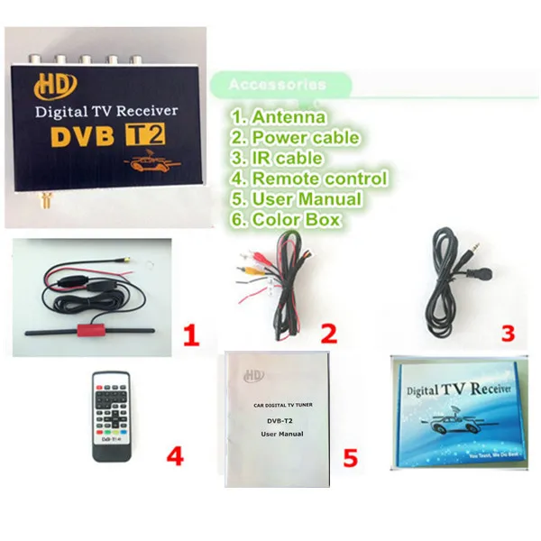 Автомобильный DVB-T2 H.264 MPEG4 мобильный внешний цифровой ТВ-приставка с ТВ антенна Российской OSD, поддержка функции PVR и USB