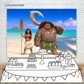 

Moana Theme Birthday Party Background Tropical Beach Blue Ocean Sky Scenery Backdrop For Baby Shower Girl Party Cake Table Decor