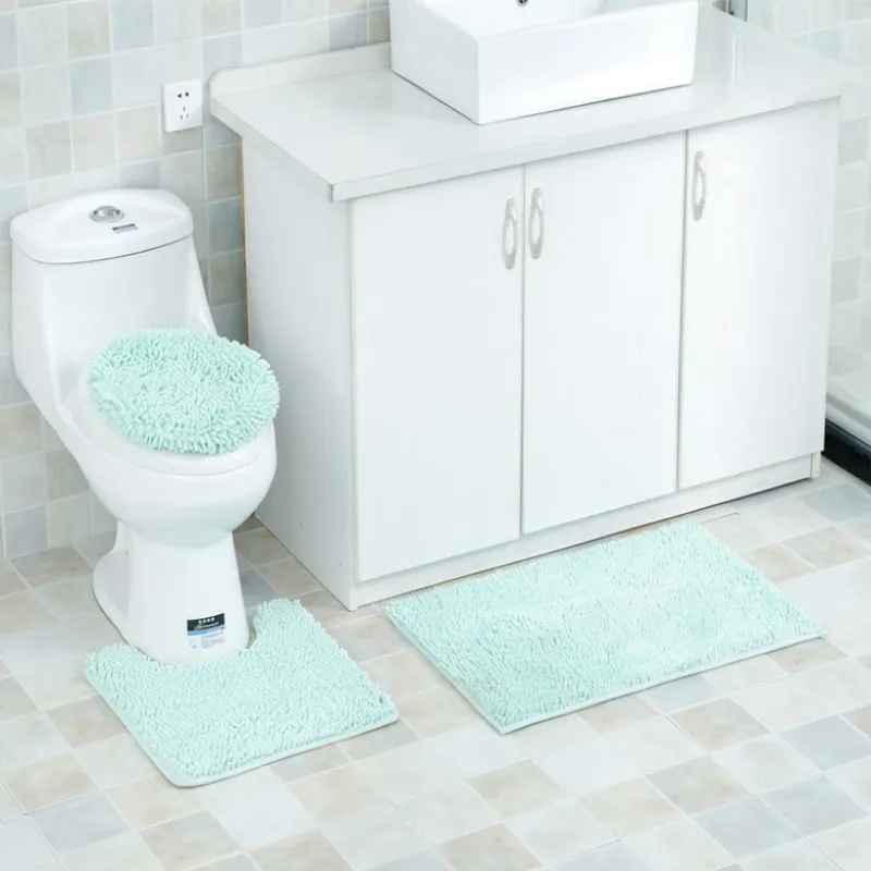 Трехсекционный Противоскользящий коврик для ванной комнаты, коврик для унитаза, абсорбирующий коврик из синели, длинный u-образный круглый