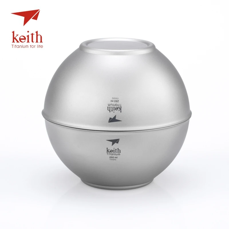 Набор чаш Keith titanium 250 мл, Ультралегкая портативная походная посуда для путешествий, двойные стенки, чистые титановые чаши, 2 шт
