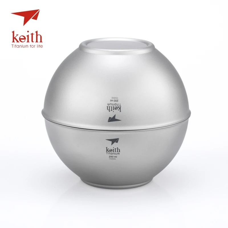 Keith titanio 250 ml cuencos conjunto ultraligero Camping vajilla portátil de viaje doble pared titanio puro cuencos 2 piezas