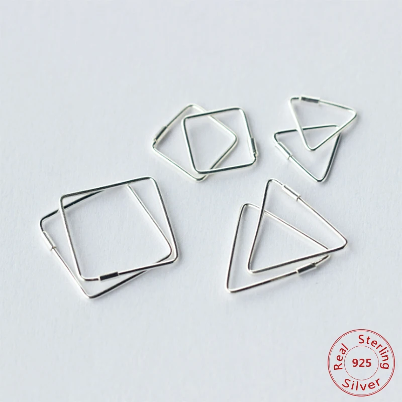 

Trendy Geometric Triangle Round Square Stud Earring for Women Fashion 925 Sterling Silver Earrings Simple Jewelry
