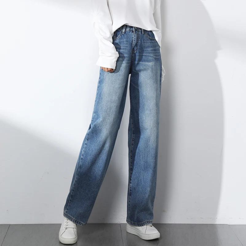 2019 демисезонный Винтаж Высокая талия джинсы для женщин женские длинные прямые брюки девочек повседневное свободные ковбойские
