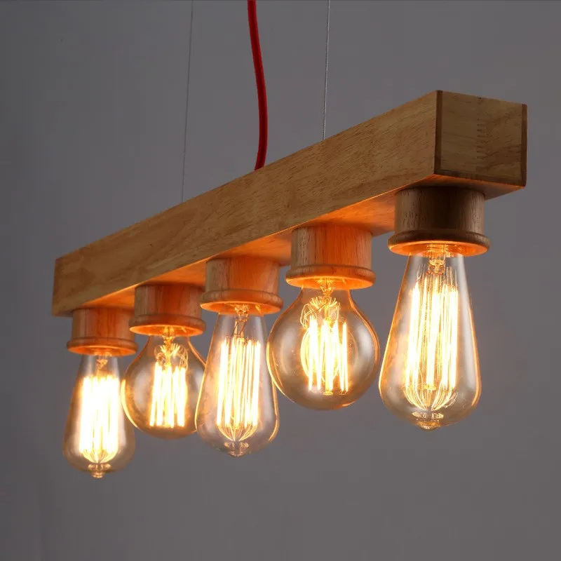 Vintage Wooden Pendant Light E27 Edison Bulbs pendant lamp For Living Dining Room Home Decoration Lighting Fixture AC 90-260V