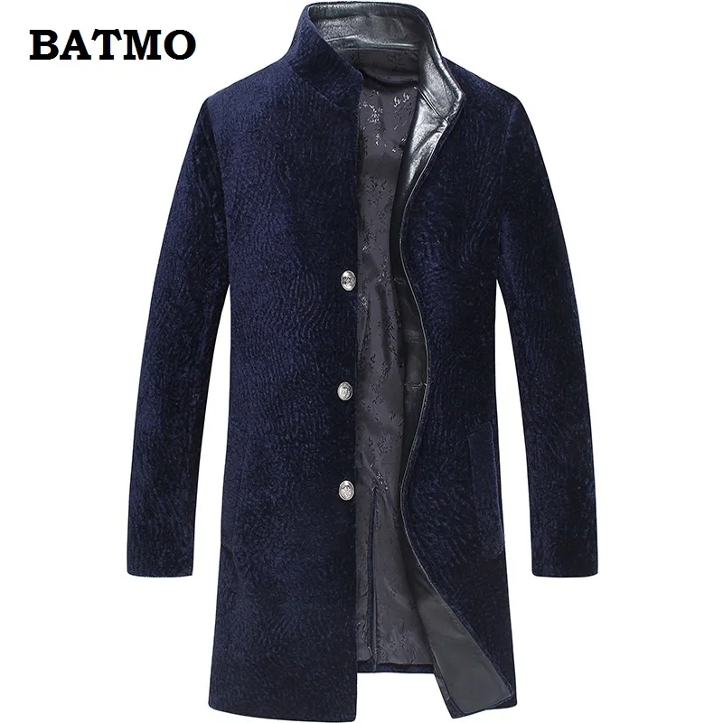 

Batmo 2018 new arrival winter high quality wool shearling men's jacket ,casual men's fur coat,blue trench coat men size M-4XL