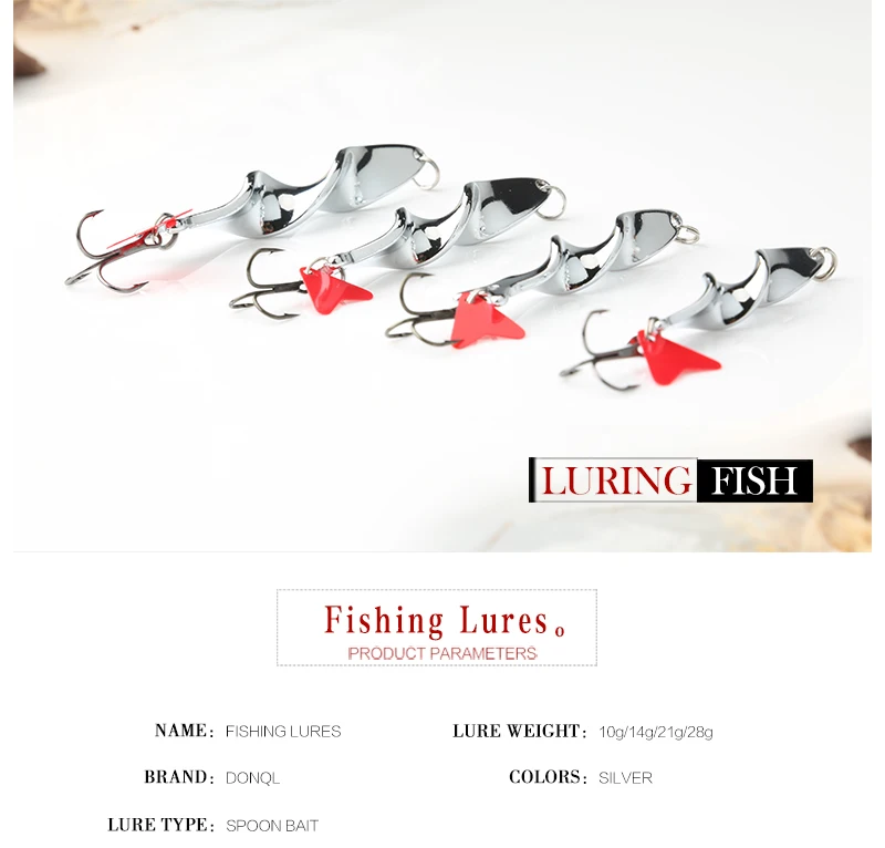 DONQL Spoon Fishing Lure 10g 14g 21g 28g Metal Baits Special Spiral Design Fishing Lure Sequins Spinner Hard Bait Tackle Set (3)