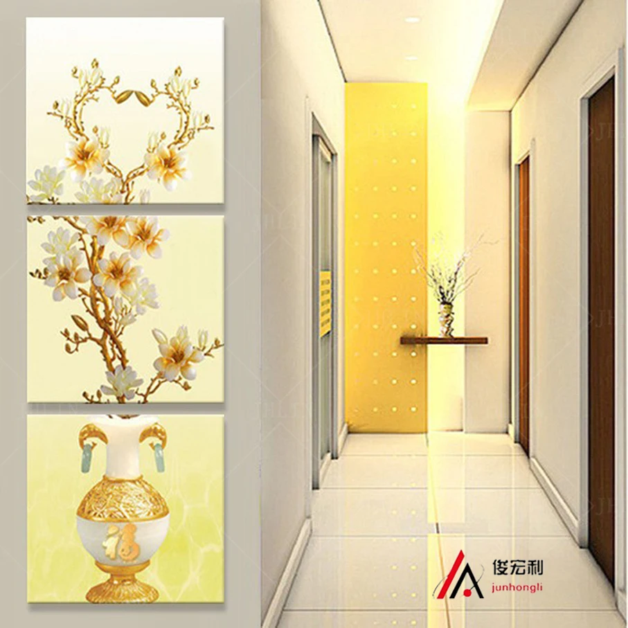 

3 Stereoscopic gold vase and flower corridor canvas print oil paintinag print for living room modular picture on the wall Decor