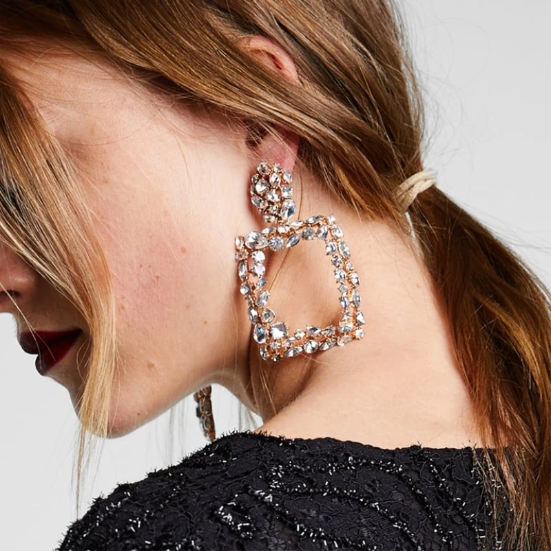 

JURAN Vintage big Square Crystal Earrings For wedding trendy brand statement jewelry wholesale za earrings for women