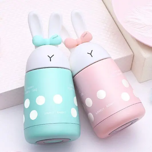 300ML Mini Portable Children Feeding Thermos Vacuum Insulated Cute Rabbit Baby Water Bottle Steel Kid Cup Belly Travel Mug