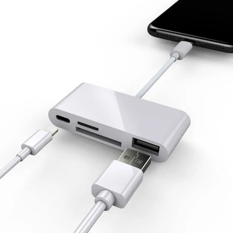 

4 in 1 OTG Card Reader For Lightning to SD TF Micro sd Multi-function Card Reader USB 2.0 Adapter Converter for iPhone X 8 iPad
