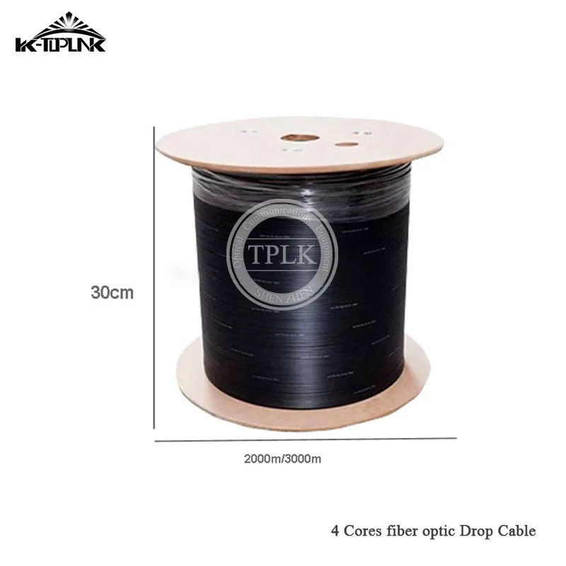 4 core FTTH Cable 1000M/Roll single mode fiber optic cable outdoor fiber optic Drop Wire Cable PVC Black /white