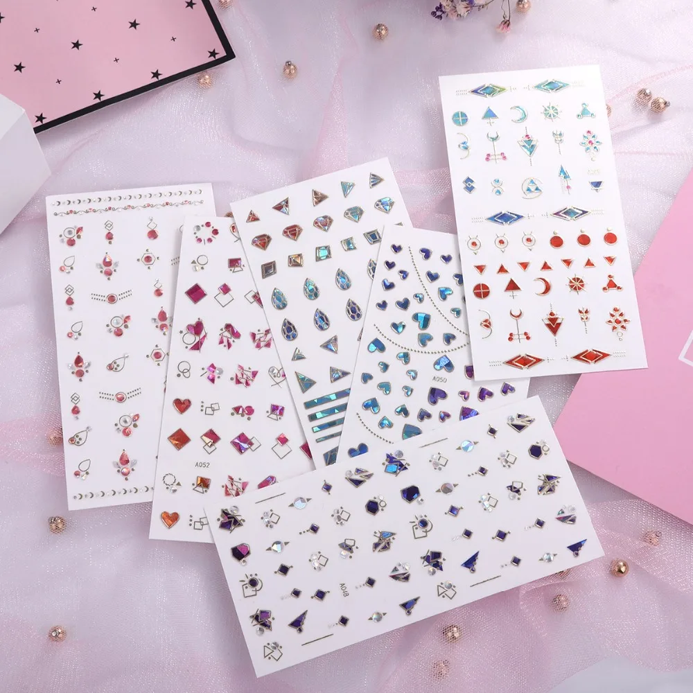 

1 Pcs Geometry Crystal 3D Nail Sticker Adhesive Rhinestone Nail Sticker DIY Charm Design Nail Transfer Stickers New Arrivals
