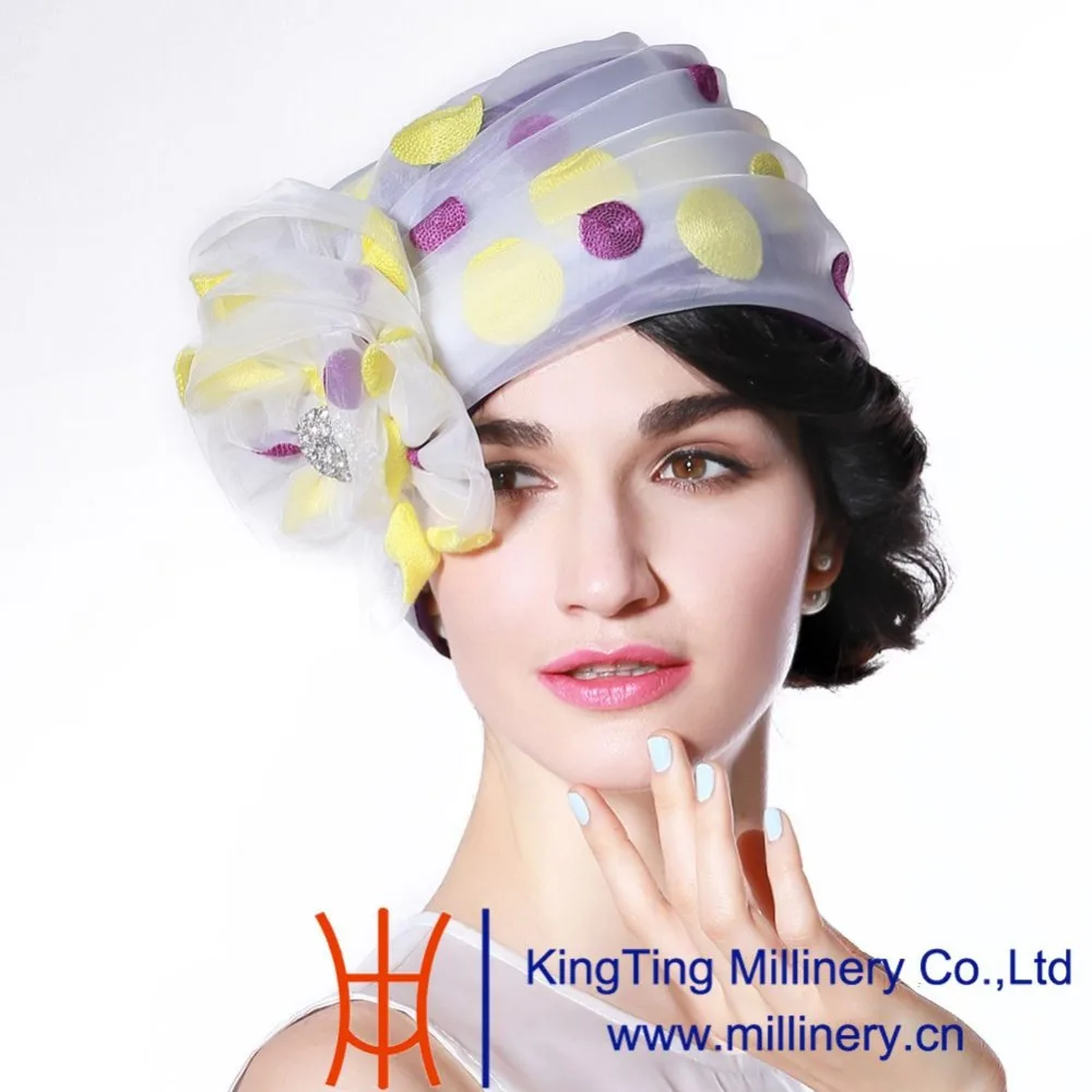 June's Young Summer Silk Hat for Women 100 Silk White Yellow Purple