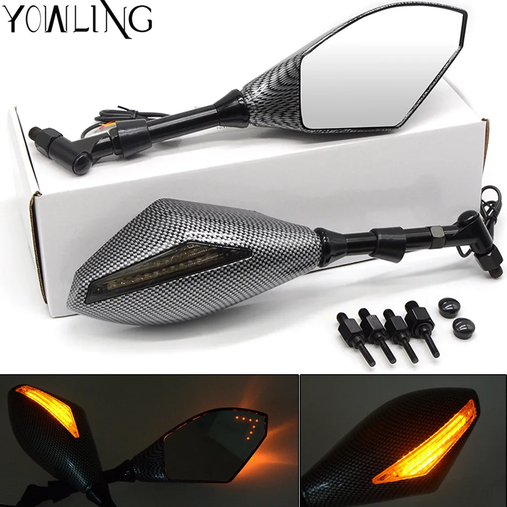 

Universal Front and Back LED Carbon Fiber Motorcycle Integrated Turn Signal Light Side Racing Side Rear View Mirror for Kawasaki
