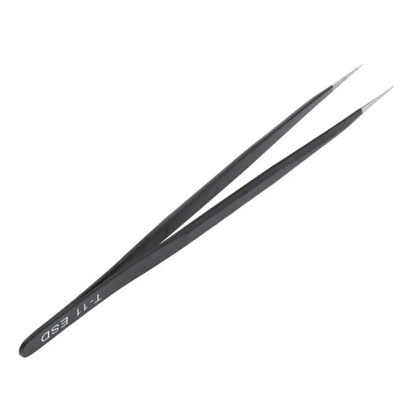 1PC Anti Static Straight Tip ESD Tweezers Forceps Carbon