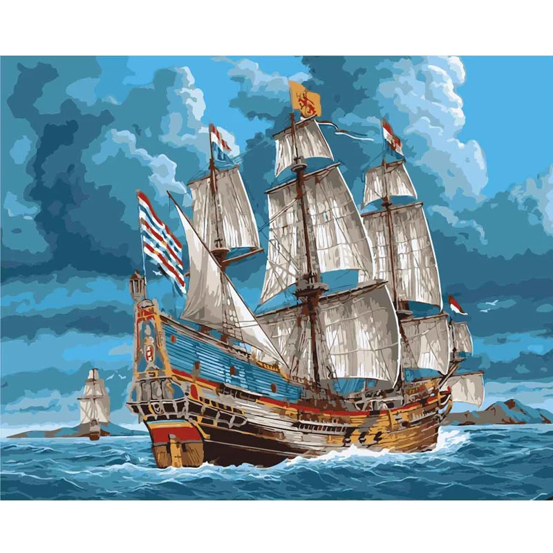 

ArtSailing pictures by numbers on canvas Big ship on blue sea paintings by numbers with acrylic paints posters with frame NP-455