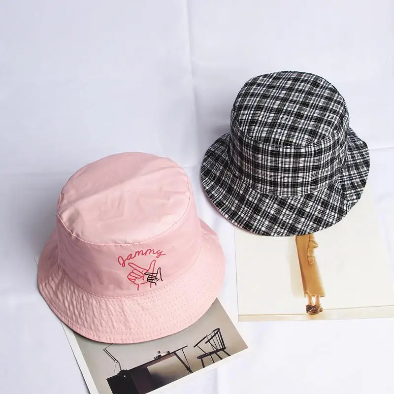 Хлопковая Двусторонняя Панама с принтом жестов, рыбацкая шляпа, кепка от солнца для мужчин и женщин, 475 - Цвет: Розовый
