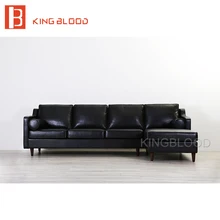 American vintage PU picture of furniture living room wooden sofa set design black top grain leather Italian leather sofa