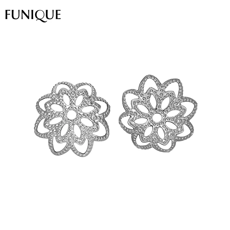 

FUNIQUE 50PCs Stainless Steel Beads Caps Jewelry Findings Multi Flower Shaped Hollow Out Caps & Components For DIY Jewelry Gifts