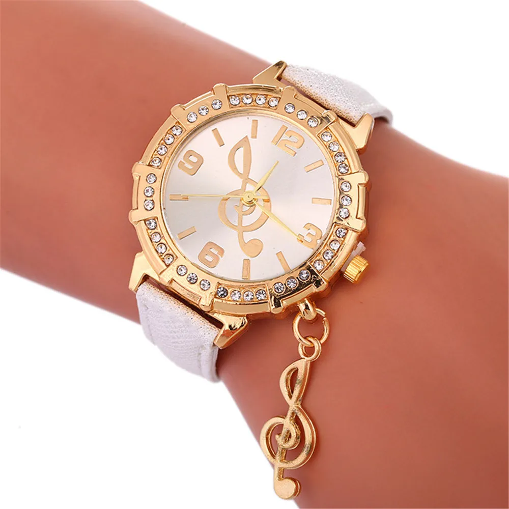 

Women Watches Fashion Casual Bracelet Watch Women Relogio Leather Musical Rhinestone Analog Quartz Watch Clock Female Montre #A