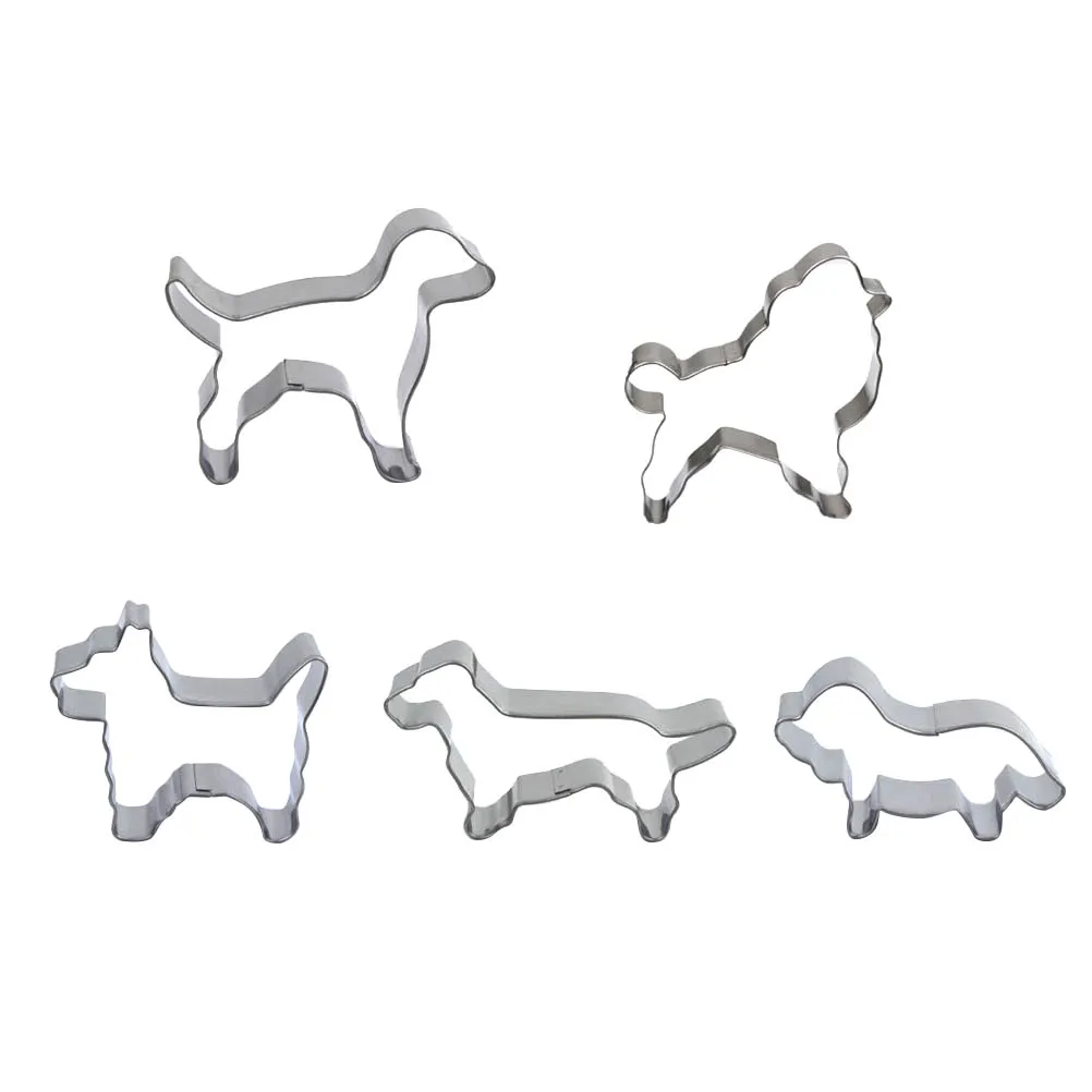 5PCS Stainless Steel Cookie Cutter Dog Puppy Shape Biscuits Cookie
