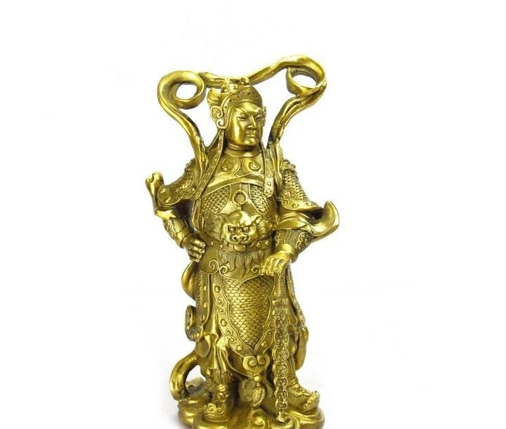 

China Buddhism Copper Brass Veda Skanda God Warrior Wei Tuo Bodhisattva Statue