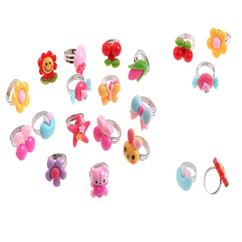 

10Pcs/lot Random Dress Up Toy Adjustable Cartoon Rings For GirlsAccessories Party Favors Kids