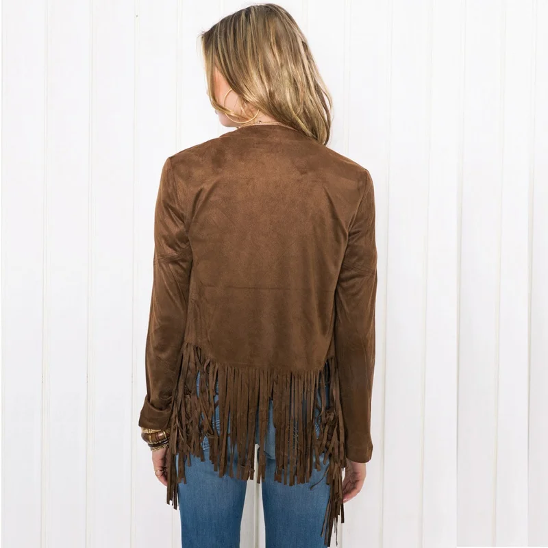 2019 الخريف أزياء المرأة عارضة طويلة الأكمام شرابة سترة سترة معاطف السترة مريح أبلى