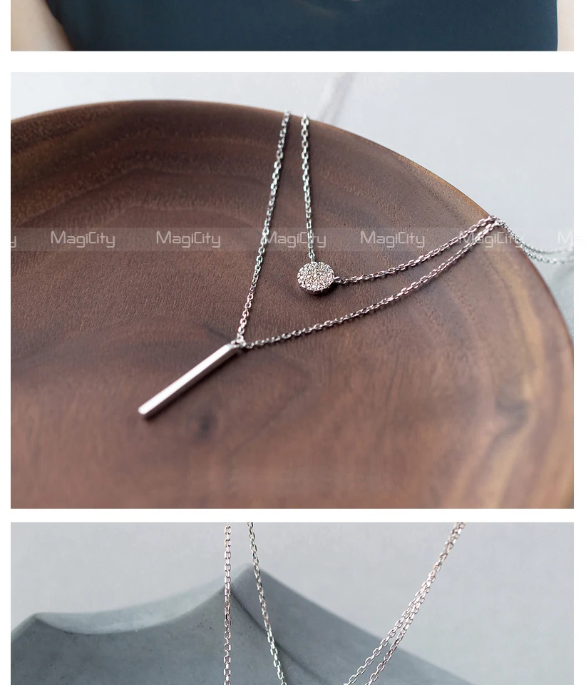 New 2018 Women's Fashion 100% 925 Real Sterling Silver Minimalist Jewelry Sex 2 Layers Pendant Chokers Necklace Gift Girl Lady (7)