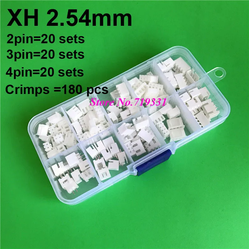 

60 sets Kit in box 2p 3p 4 pin 2.54mm Pitch Terminal / Housing / Pin Header Connector Wire Connectors Adaptor XH 2P Kits