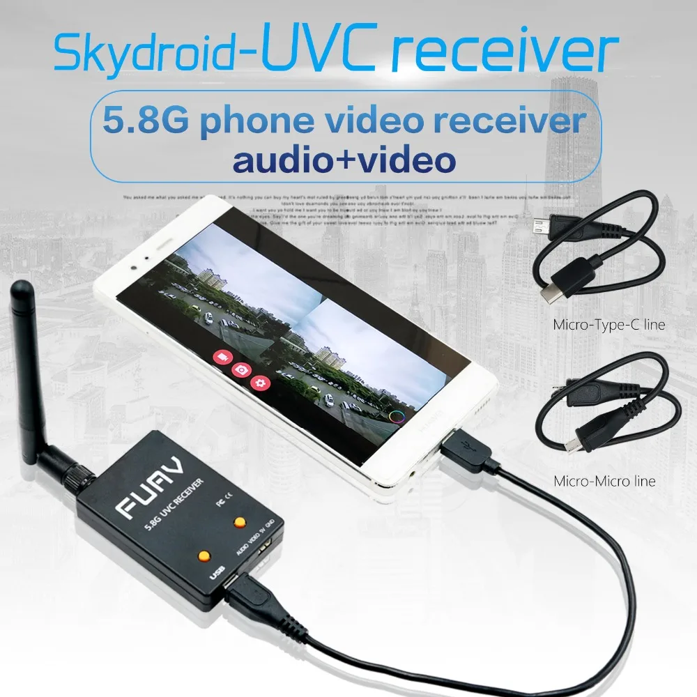 

Skydroid UVC Single Control Receiver OTG 5.8G 150CH Channel FPV Receiver Video Transmission Downlink Audio For Android phone