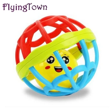 FlyingTown 2pcs Baby hand holding the bell ball baby teaching aids rosette fitness soft rubber ball colorful bell ball baby toys the bell