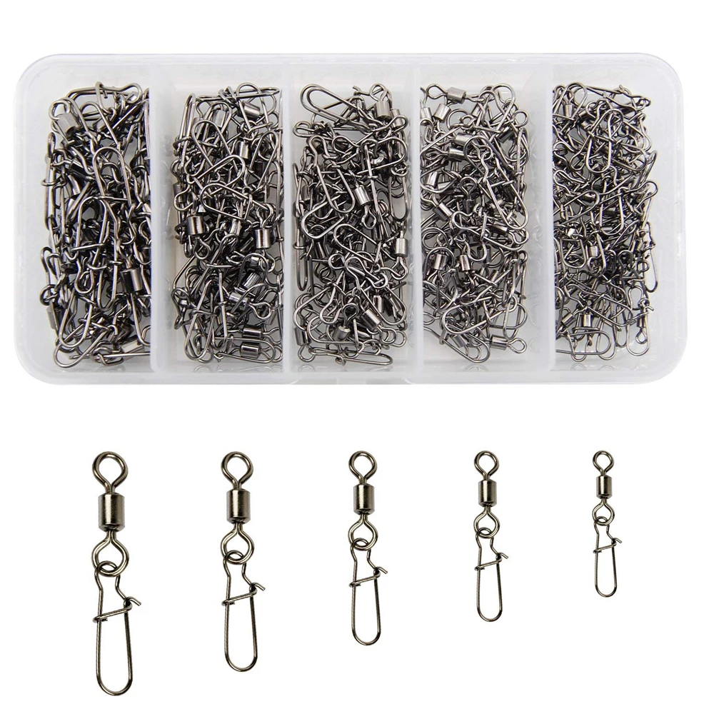 

160Pcs Fishing Swivel Snap Fishing Rolling Swivels With Duo-Lock Nice Snap Brass Lure Line Connector Tackle Box