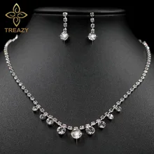 Treazy простой Стиль Для женщин Хрустальная капля Цепочки и ожерелья Серьги комплект блестящие серебряные Цвет подружки невесты свадебные украшения партия Наборы для ухода за кожей