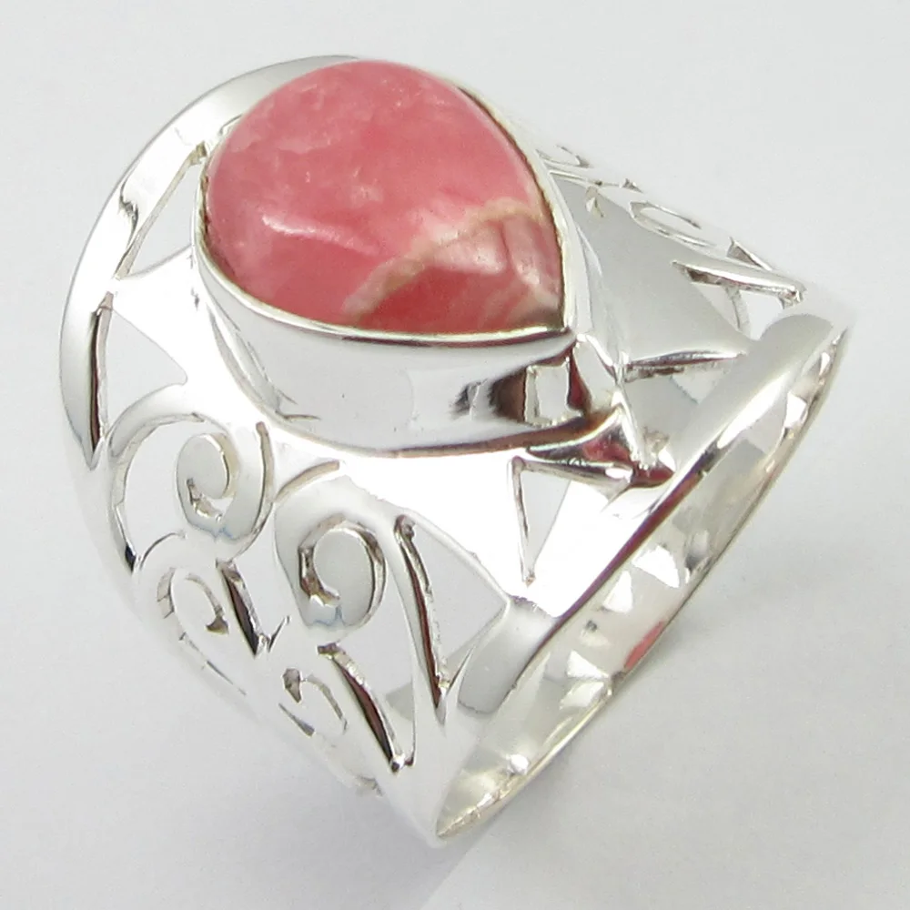 Кольцо из твердого серебра с кабошоном Rhodochrosite Sz 6,75 ширина лица 19 мм уникальный дизайн