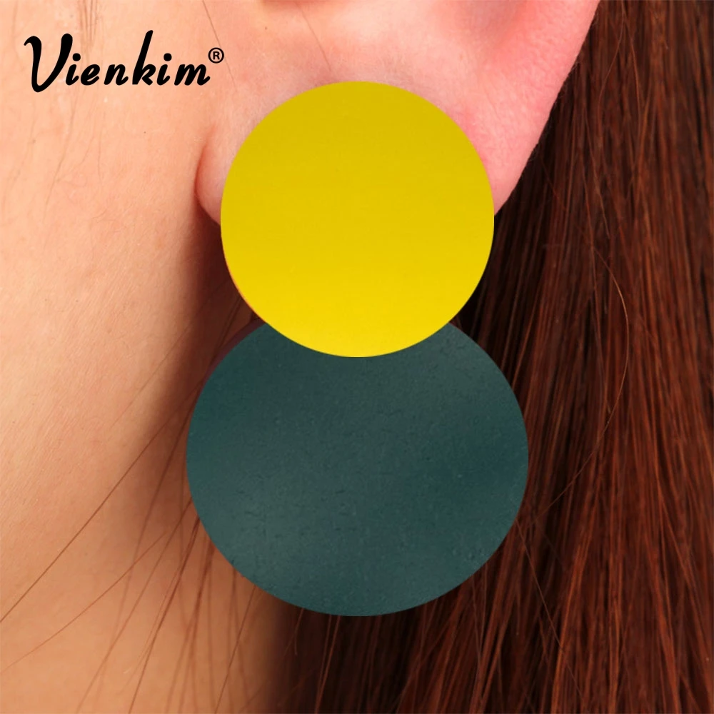 

Vienkim 2018 New Fashion Temperament Color Matching Disc Earrings Simple Hipster Geometric Impact Pendant Earrings