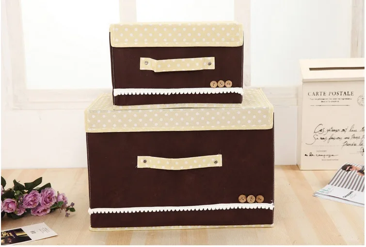 

Non-woven fabric foldable storage box, brown color, sanitary pad storage box, with handle, large size