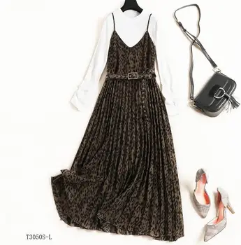 

European style 2019 New arrivals summer Spring fashion women clothes solid color blouse + Leopard dress casual suit T3050