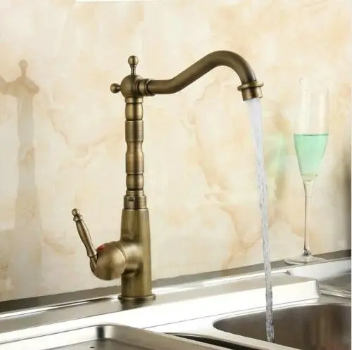 Cheap Kitchen Faucets 360 Swivel Antique Brass Porcelain Mixer Tap Bathroom Basin Mixer Hot Cold Tap Antique Faucet