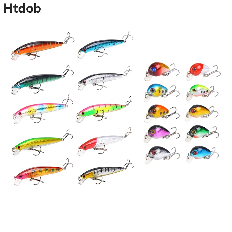 

Htdob 20pcs/lot Fishing Lure Set 2 Models 20 Color Mixed Minnow Lure Crank Bait Fishing Tackle Bass Baits Crankbaits Pesca